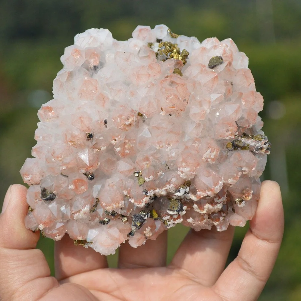 Red Quartz With Chalcopyrite, Dolomite Crystals