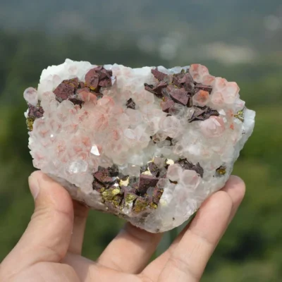 Red Quartz With Chalcopyrite Crystals