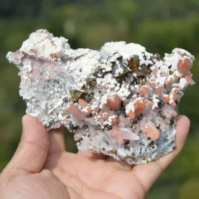 Red Quartz With Chalcopyrite, Dolomite Crystals