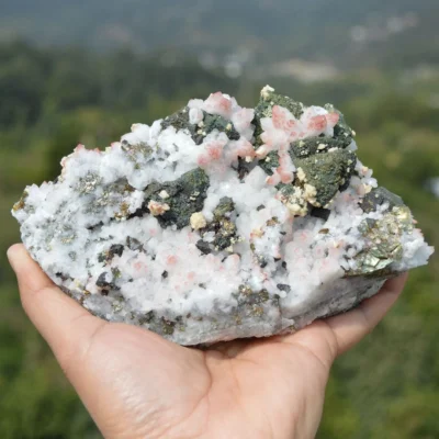 Red Quartz With Chalcopyrite, Dolomite Crystals