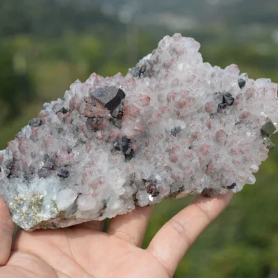 Red Quartz With Chalcopyrite, Pyrite Crystals