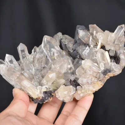 Specularite Interlaced Helvite And Quartz Crystals Cluster