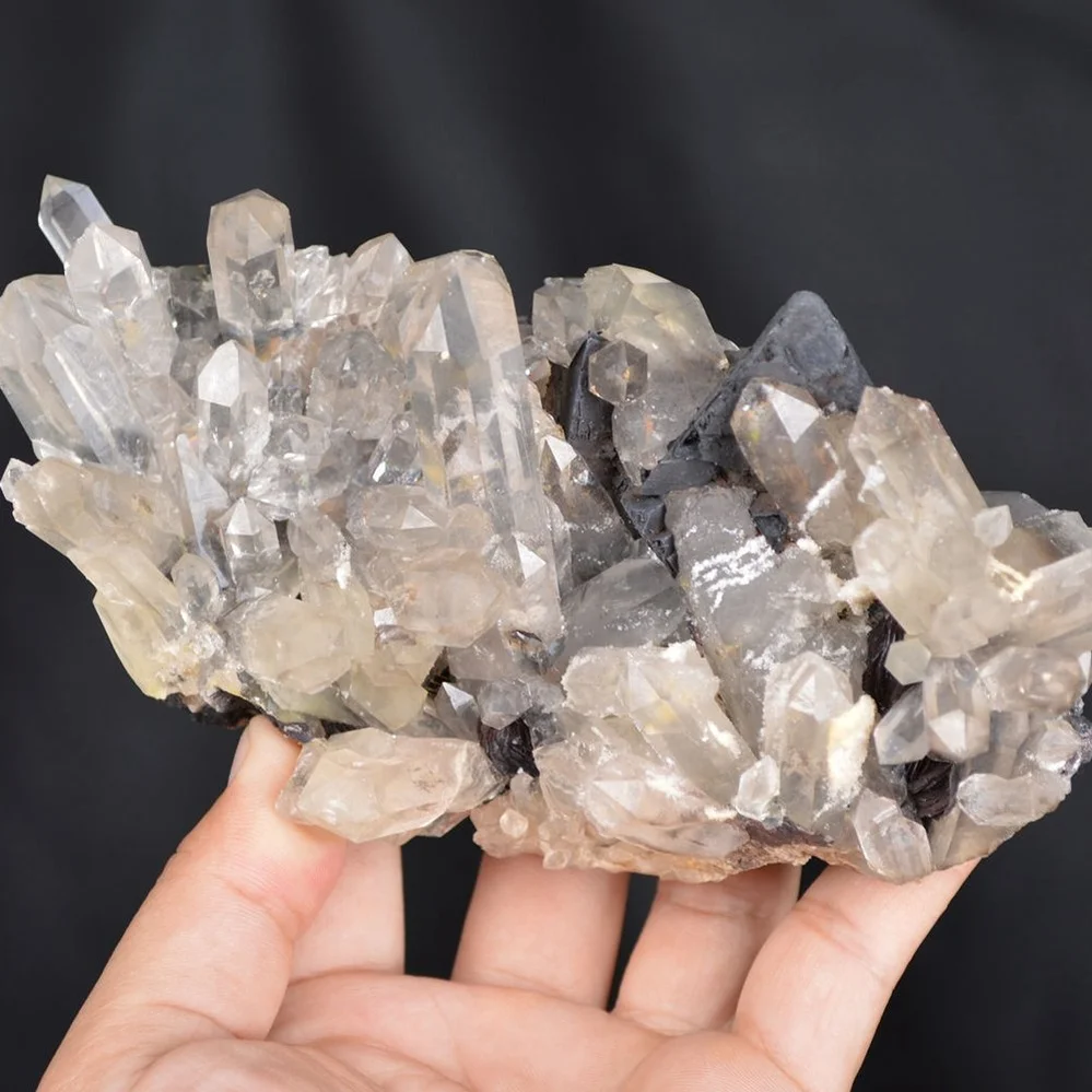 Specularite Interlaced Helvite And Quartz Crystals Cluster - Image 2