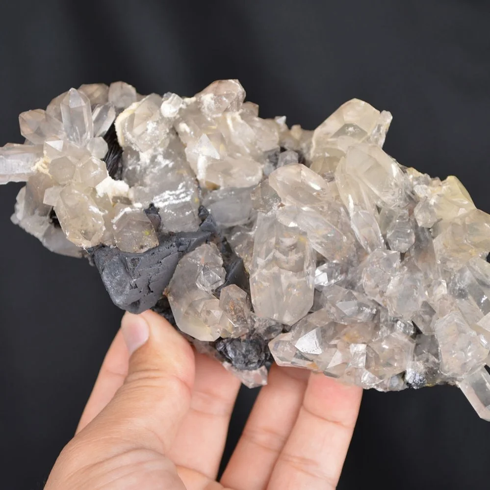 Specularite Interlaced Helvite And Quartz Crystals Cluster - Image 3