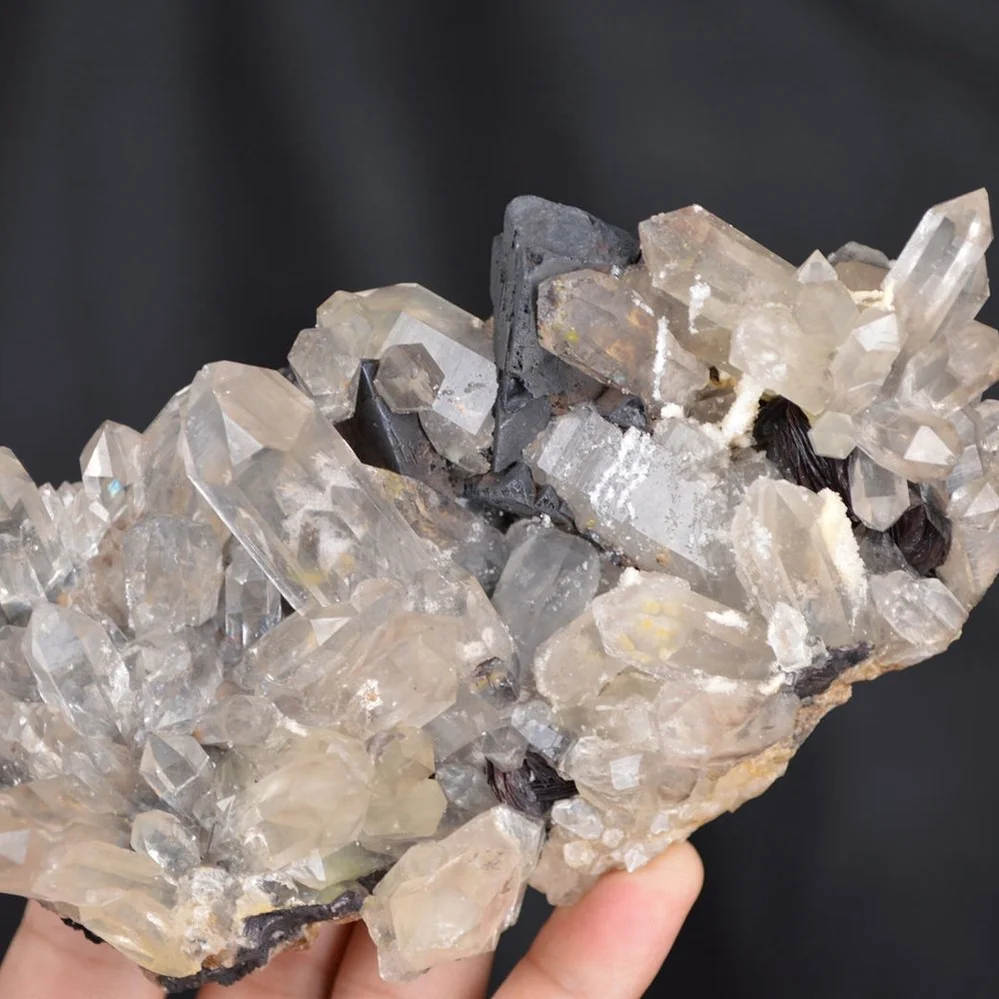 Specularite Interlaced Helvite And Quartz Crystals Cluster - Image 4