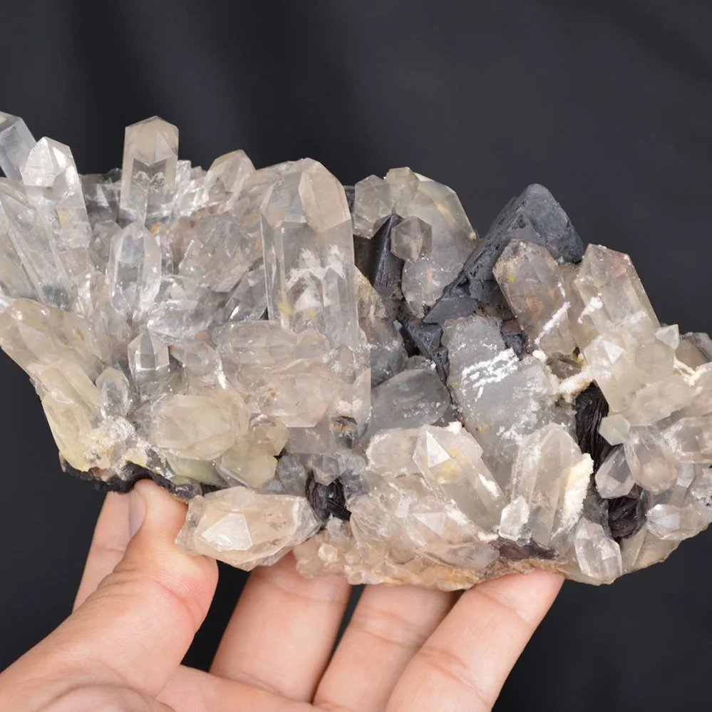 Specularite Interlaced Helvite And Quartz Crystals Cluster - Image 5