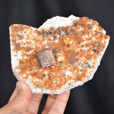 Spessartine Garnet On Smoky Quartz, Hematite In Exchange For Pyrite On Feldspar Group Matrix