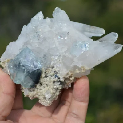 Bismuthinite Inside Fluorite With Quartz, Arsenopyrite, Mica Crystals (Floater)