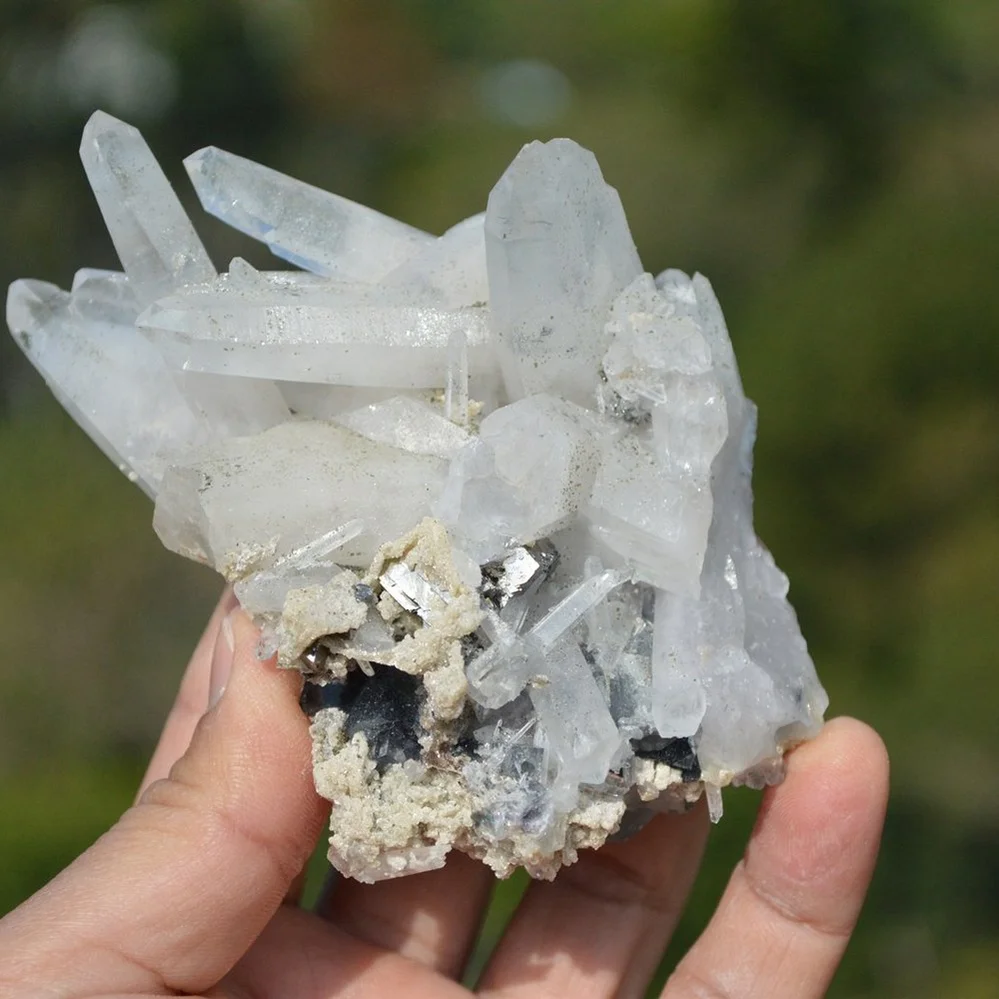Bismuthinite Inside Fluorite With Quartz, Arsenopyrite, Mica Crystals (Floater) - Image 2