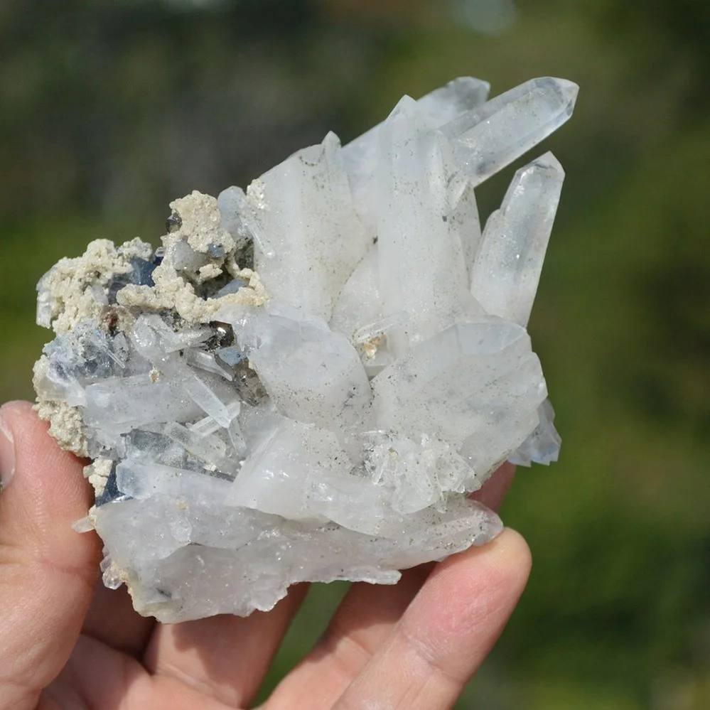 Bismuthinite Inside Fluorite With Quartz, Arsenopyrite, Mica Crystals (Floater) - Image 3