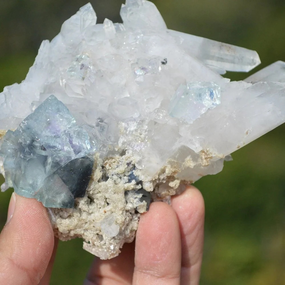 Bismuthinite Inside Fluorite With Quartz, Arsenopyrite, Mica Crystals (Floater) - Image 5