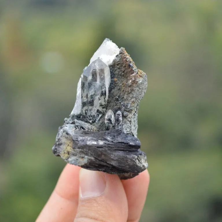 Ferberite With Quartz,Mica Crystals