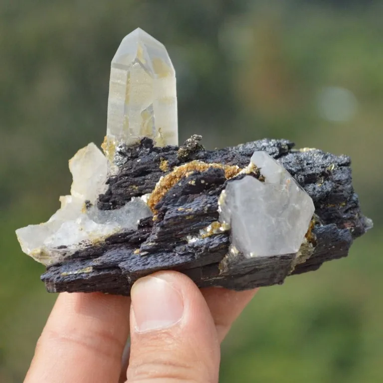 Ferberite With Quartz,Mica Crystals