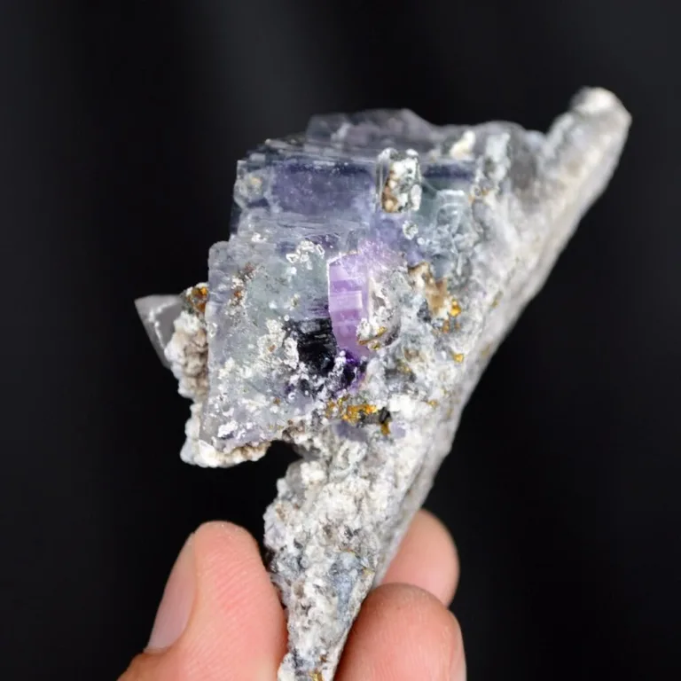 Fluorite With Quartz And Apatite, Chalcopyrite Crystals - Image 4