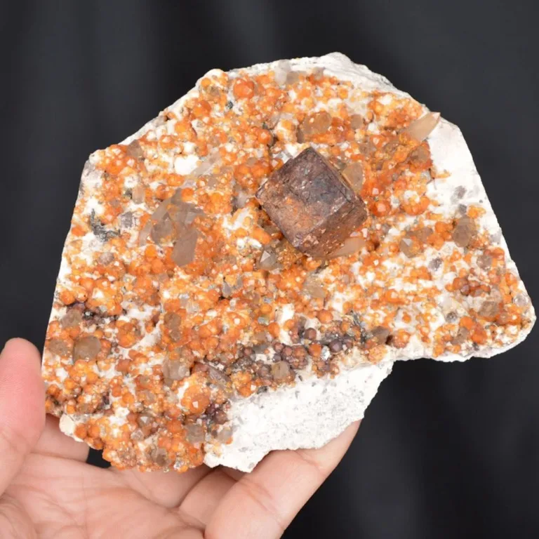 Spessartine Garnet On Smoky Quartz, Hematite In Exchange For Pyrite On Feldspar Group Matrix - Image 2