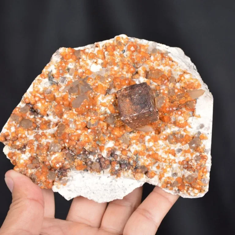 Spessartine Garnet On Smoky Quartz, Hematite In Exchange For Pyrite On Feldspar Group Matrix - Image 3