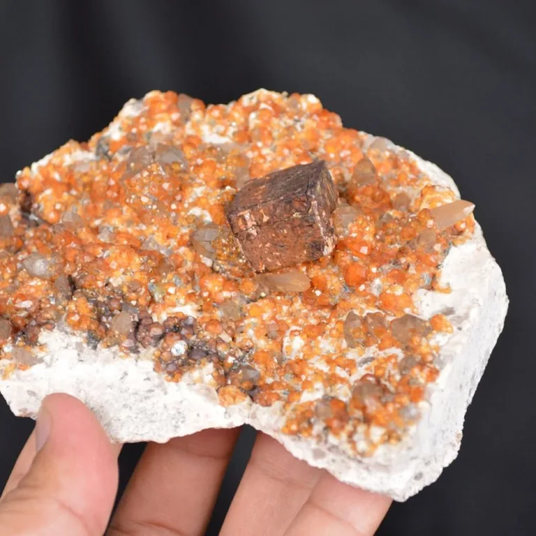 Spessartine Garnet On Smoky Quartz, Hematite In Exchange For Pyrite On Feldspar Group Matrix - Image 4