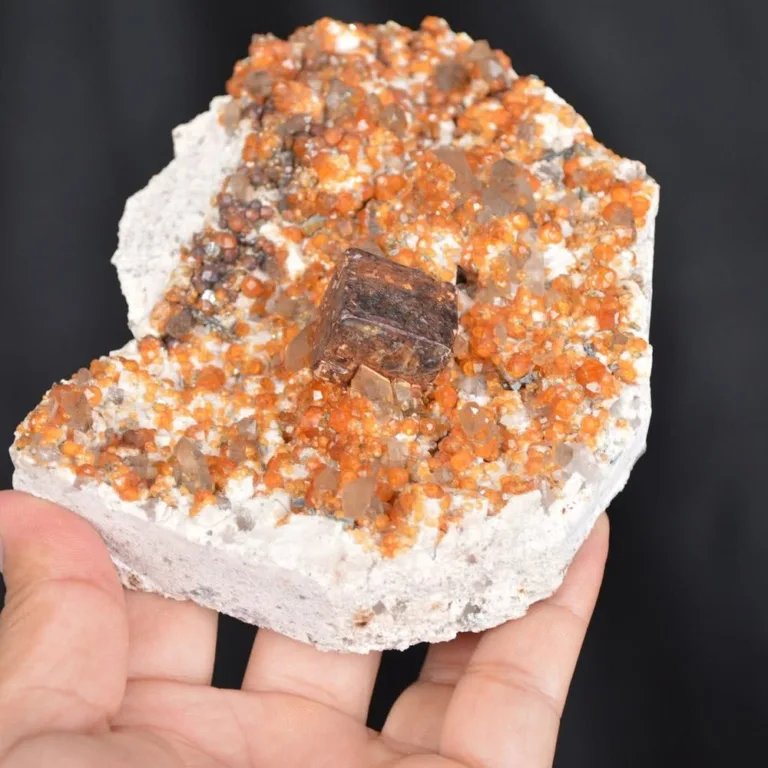 Spessartine Garnet On Smoky Quartz, Hematite In Exchange For Pyrite On Feldspar Group Matrix - Image 5