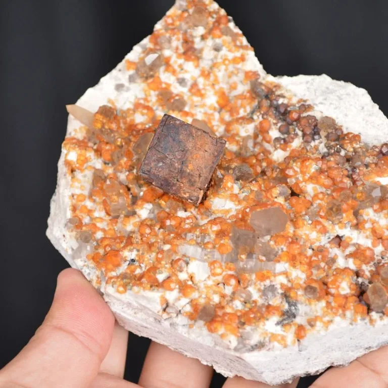Spessartine Garnet On Smoky Quartz, Hematite In Exchange For Pyrite On Feldspar Group Matrix - Image 7