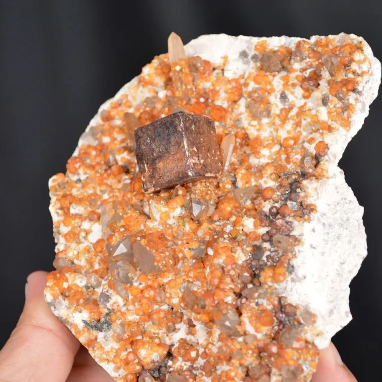 Spessartine Garnet On Smoky Quartz, Hematite In Exchange For Pyrite On Feldspar Group Matrix - Image 8