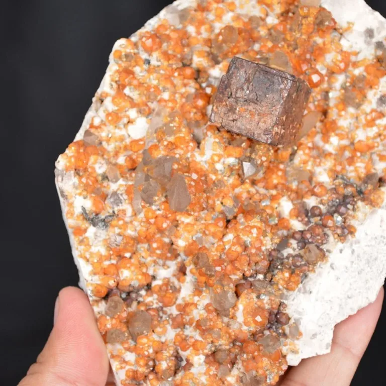 Spessartine Garnet On Smoky Quartz, Hematite In Exchange For Pyrite On Feldspar Group Matrix - Image 9