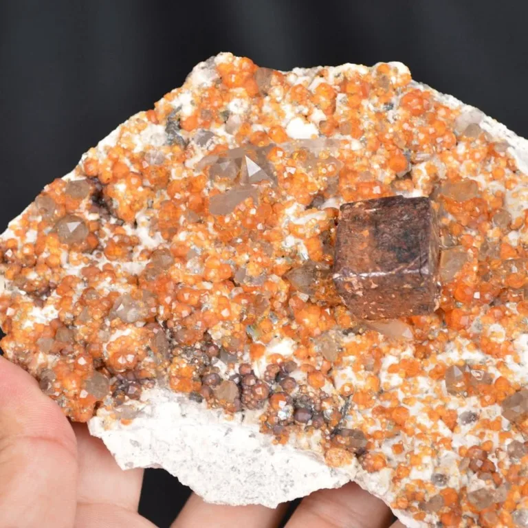 Spessartine Garnet On Smoky Quartz, Hematite In Exchange For Pyrite On Feldspar Group Matrix - Image 10