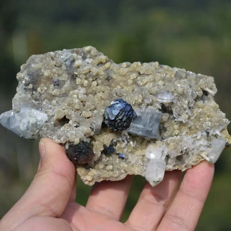 Bismuthinite Inside Fluorite With Christophite, Quartz, Arsenopyrite, Mica Crystals (Floater)