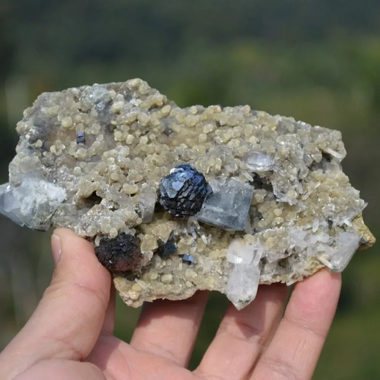 Bismuthinite Inside Fluorite With Christophite, Quartz, Arsenopyrite, Mica Crystals (Floater) - Image 2