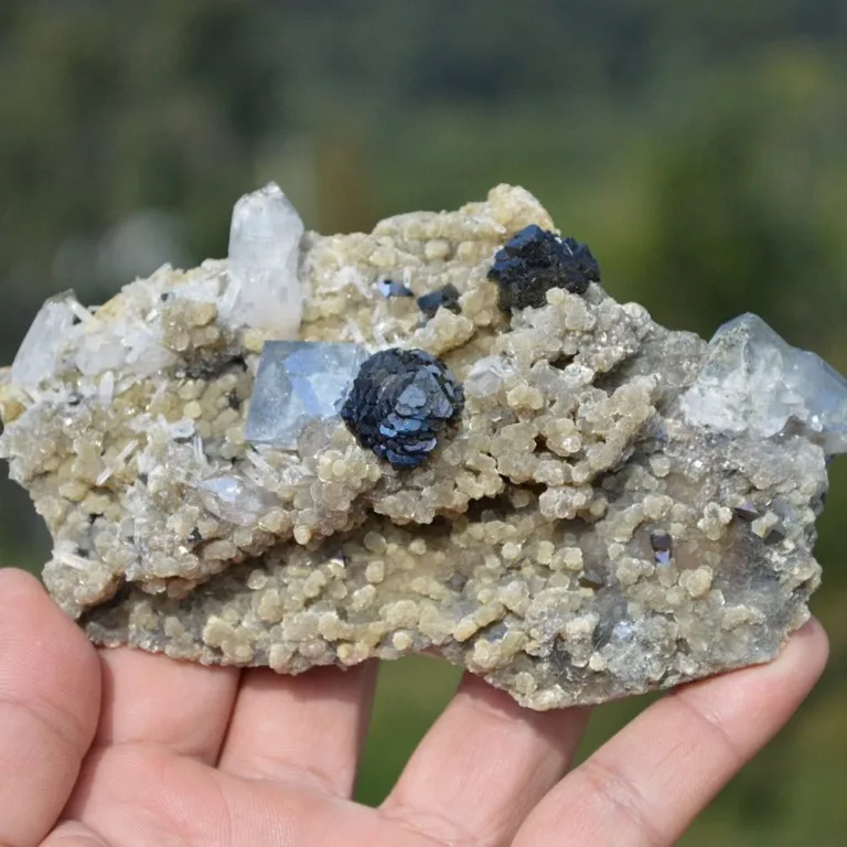 Bismuthinite Inside Fluorite With Christophite, Quartz, Arsenopyrite, Mica Crystals (Floater) - Image 3