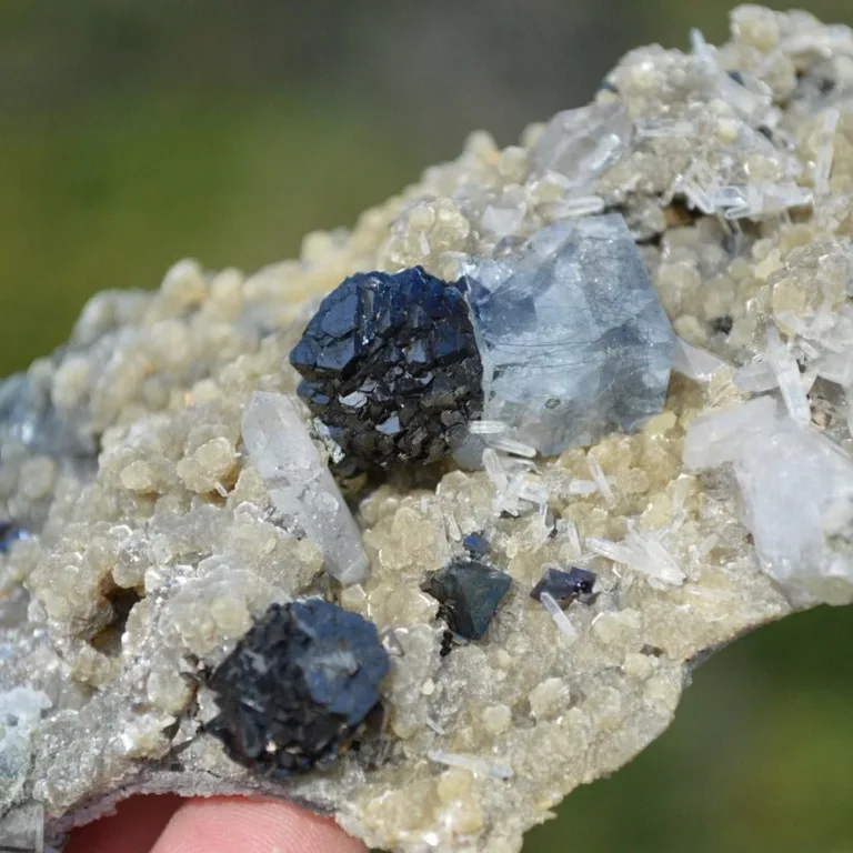 Bismuthinite Inside Fluorite With Christophite, Quartz, Arsenopyrite, Mica Crystals (Floater) - Image 6