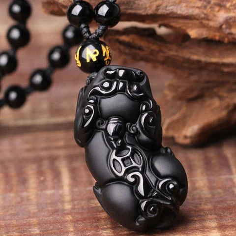 Black Obsidian Pixiu Necklace