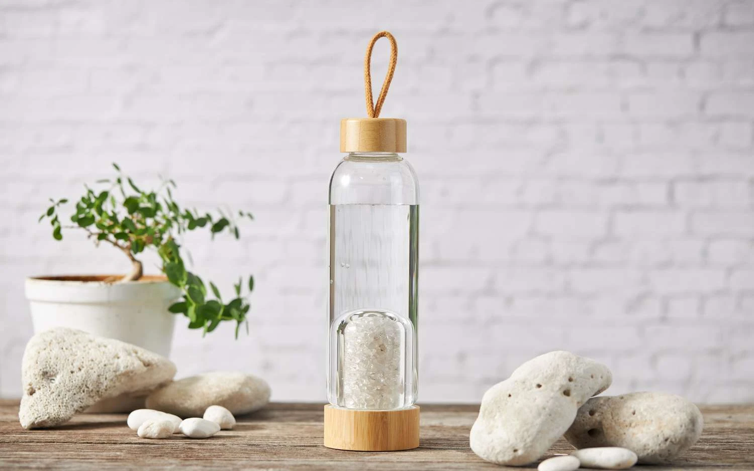 clear quartz crystal water bottle