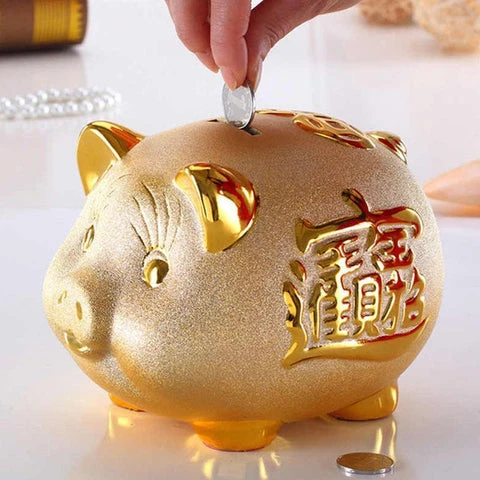 Gold Chinese Piggy Bank - Feng Shui Gifts for Wealth