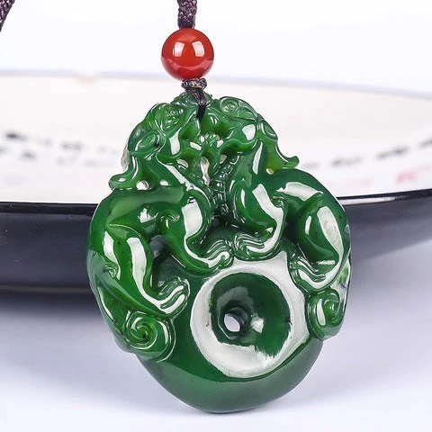 Lucky Double Pixiu Hetian Jade Necklace